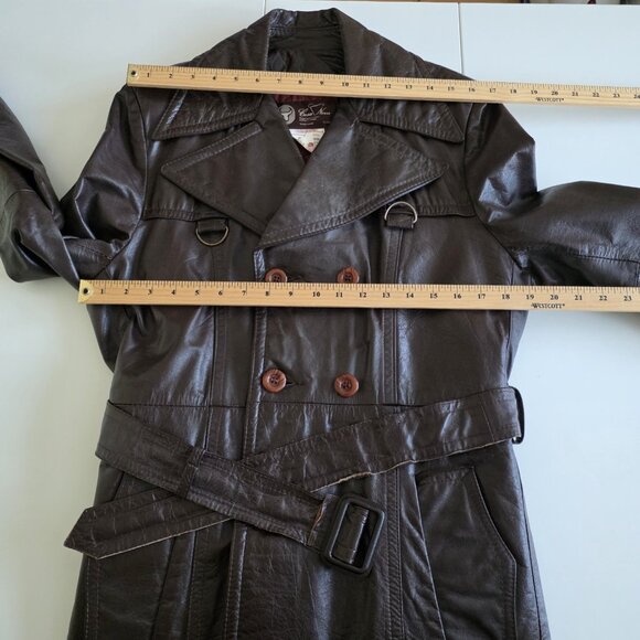 Vtg Cosa Nova Leather Trench Coat Men 36 Brown Belt Canada Quilted Remove Lining - Picture 4 of 16